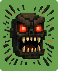 Creepy monster face with red glowing eyes and sharp teeth